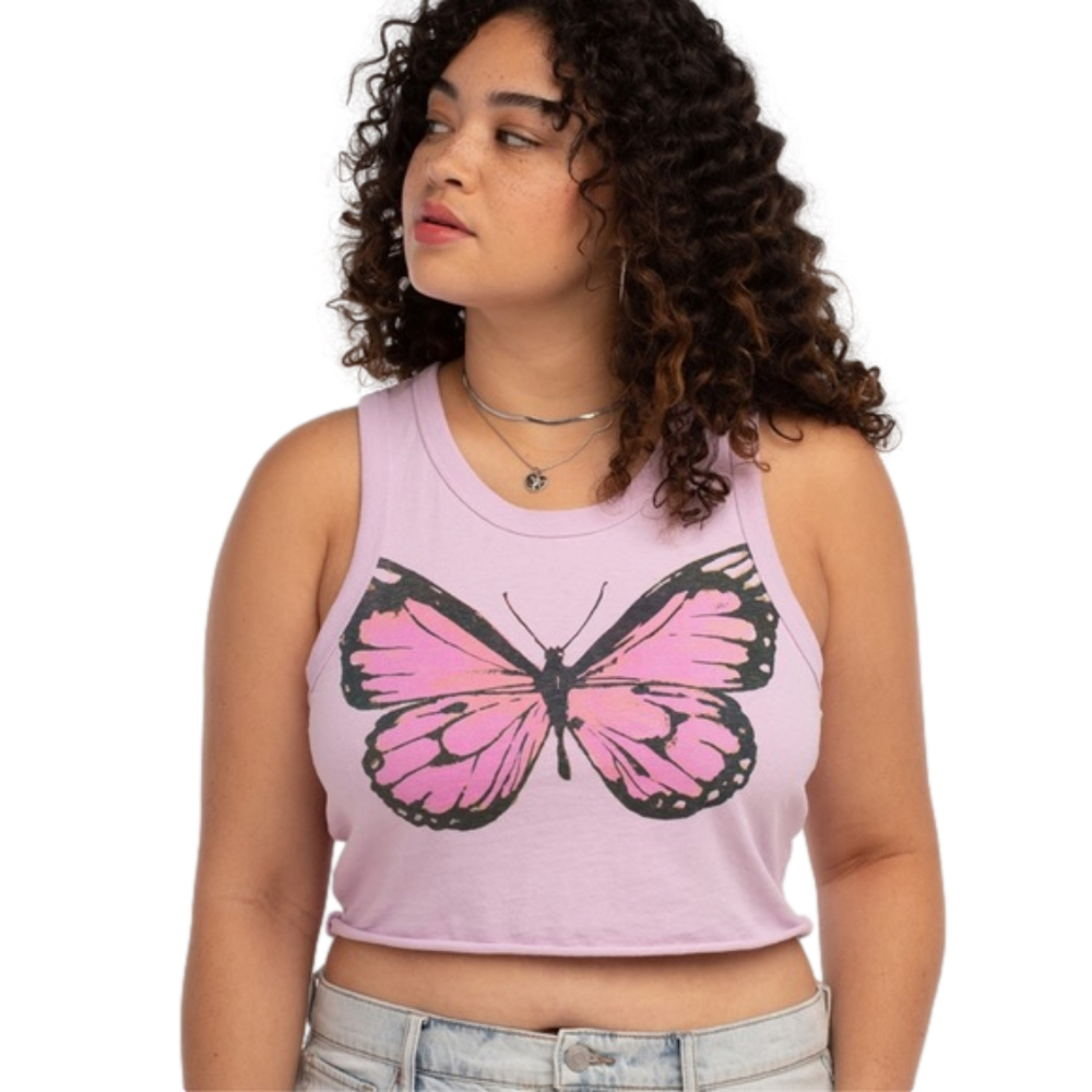 NWT Full Tilt Purple Butterfly Graphic Cropped Tank - Picture 1 of 12